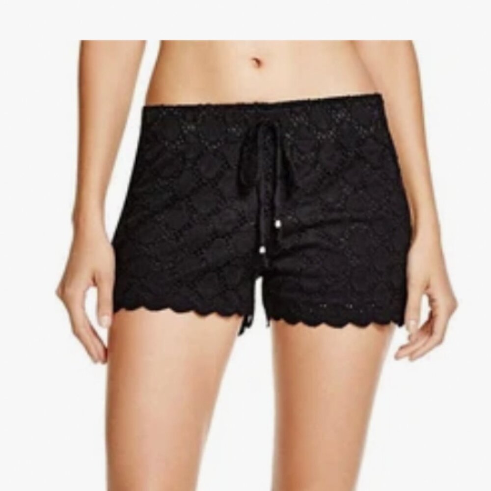 J Valdi black eyelet lace pull on short coverup